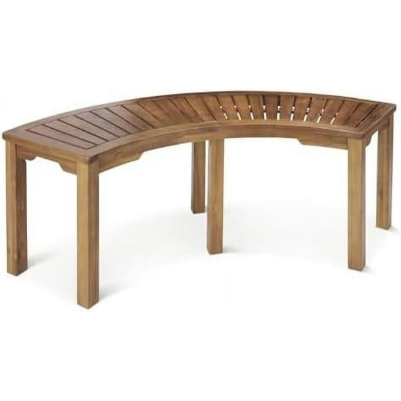 Acacia Wood Outdoor Curved Bench for Fire Pit Seating 6-Foot Backless Round Bench for , Porch, Park, or Dining Table, 57" L x 16" W x 17.75" H, Teak Color$$Garden &