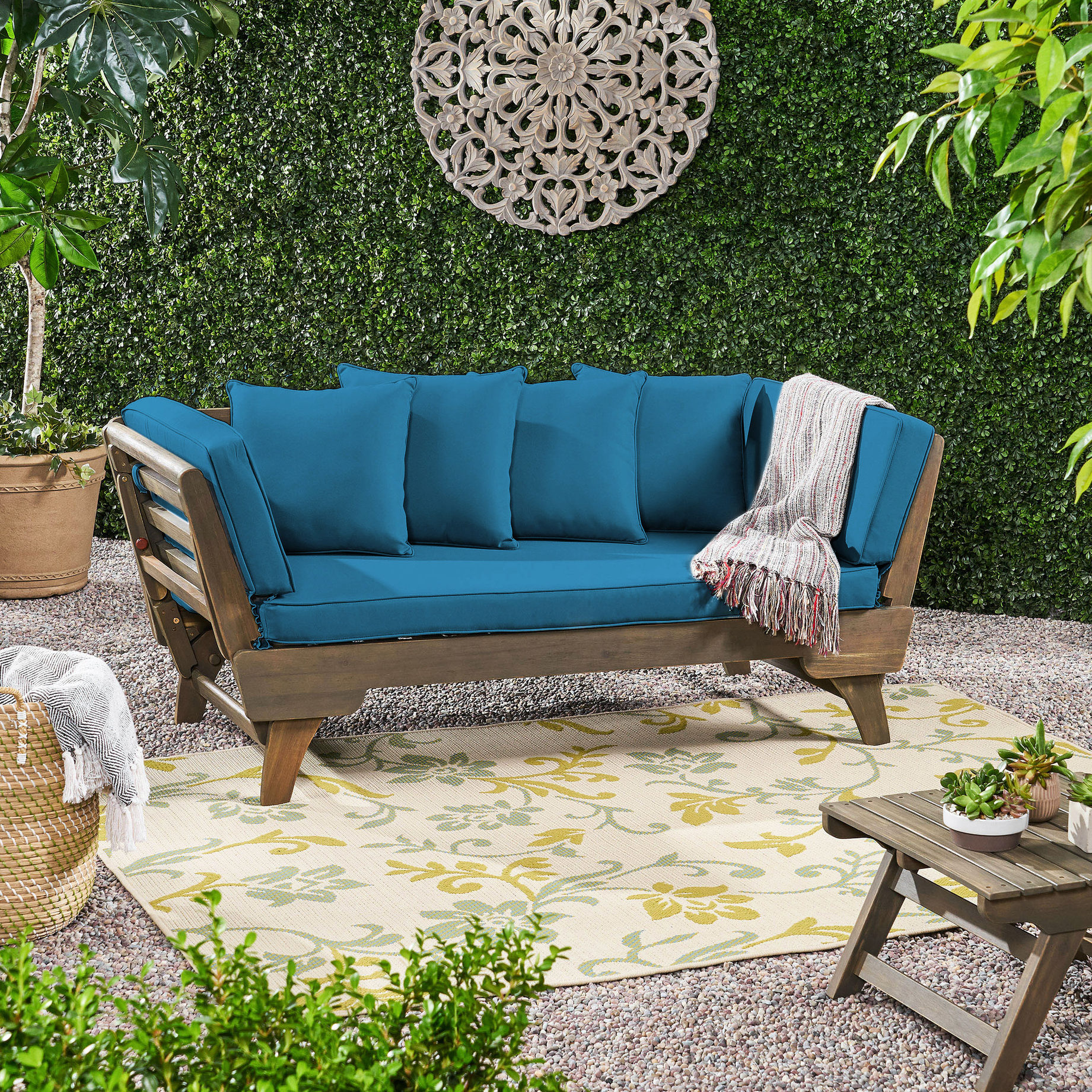 Acacia Wood Outdoor Daybed with Expandable Feature / Transform Backyard ...