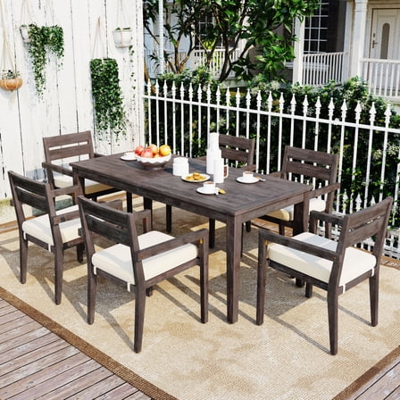 Acacia Wood Outdoor Dining Table and Chairs Set – 6 Comfortable Chairs + Sturdy Table for Patio, Balcony or Backyard