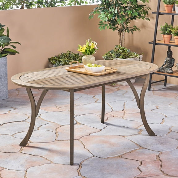 Acacia Wood Oval Dining Table | Great for Outdoor Entertaining | Hand - Made with Perpendicular Slats | Addresses Need for Durable Outdoor Table