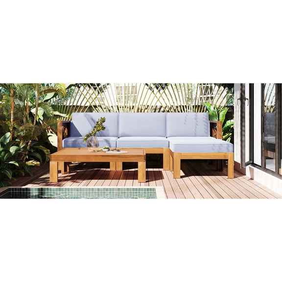Acacia Wood Patio Set with Washable Pillows and Lockable Backs / Practical Outdoor Seating Option