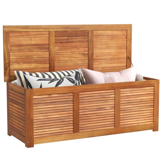 Acacia Wood Patio Storage Box 46 Gallon Deck Container Holds Cushions Pool Gear Garden Supplies Multiuse Bench Indoor Outdoor Natural