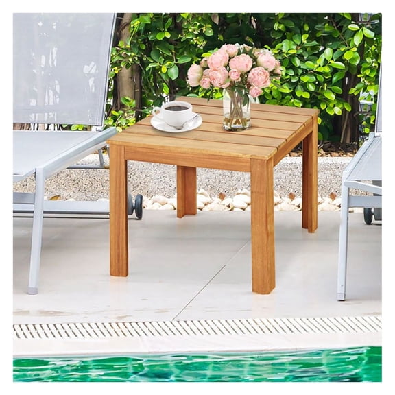 Acacia Wood Patio Table, 18x18x16in Outdoor Coffee Table, Square Bistro Side Table for Garden, Backyard, Balcony, Black/Natural Finish