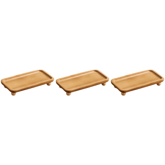 Acacia Wood Pedestal Tray, Japanese Style Elevated Serving Riser, 7.9 x 4.1 x 1.4 in Rectangular Display Stand with Raised Edge for Stable Home Decor, Coffee, Dessert Service