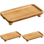 Acacia Wood Pedestal Tray, Japanese Style Elevated Serving Riser, 7.9 x 4.1 x 1.4 in Rectangular Display Stand with Raised Edge for Stable Home Decor, Coffee, Dessert Service