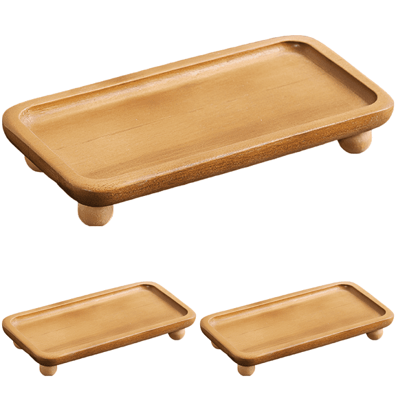 Acacia Wood Pedestal Tray, Japanese Style Elevated Serving Riser, 7.9 x 4.1 x 1.4 in Rectangular Display Stand with Raised Edge for Stable Home Decor, Coffee, Dessert Service