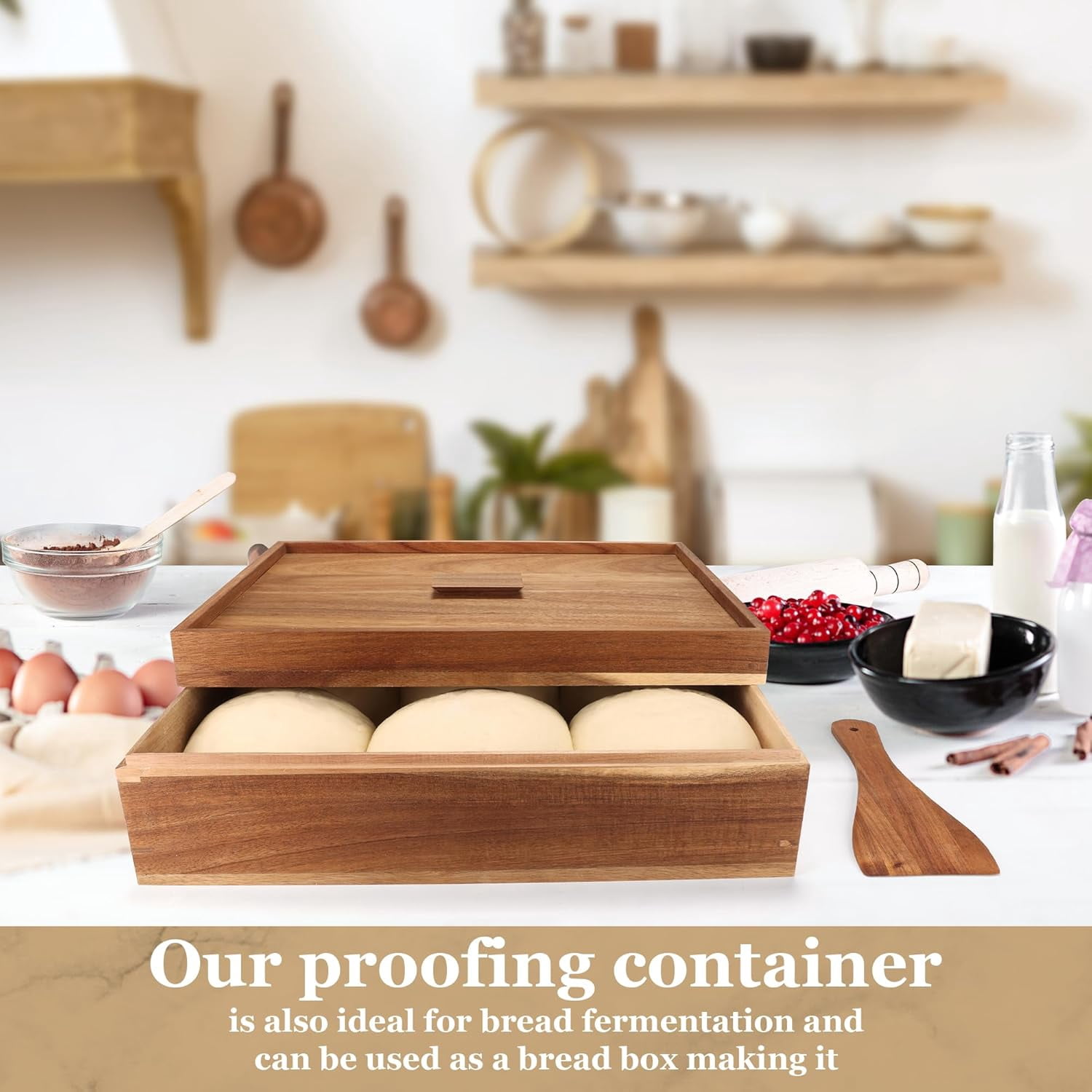 Acacia Wood Pizza Dough Proofing Box With Lid Set-2 Pack, Large 16 X 12 ...