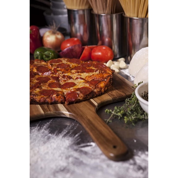 Acacia Wood Pizza Spatula Peel, Serving Pizza Paddle with Tapered Handle for Comfort and Steady Grip, Bread Peel and Oven Accessories, Flat Paddle with Beveled Edge (Acacia Wood)