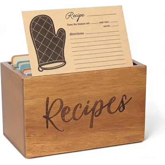 Acacia Wood Recipe Organizer - Farmhouse Recipe Holder Storage Organizer for Kitchen, Family, Wedding