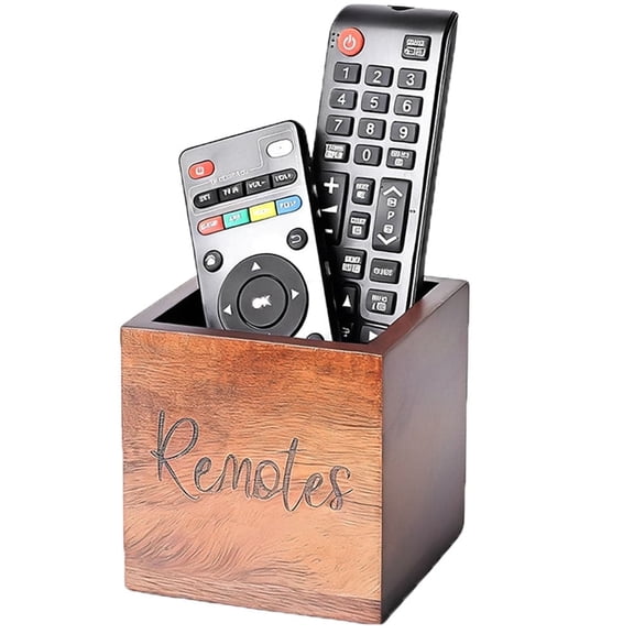 Acacia Wood Remote Control Holder Desk Organizer for Table and Office Decor