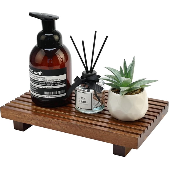 Acacia Wood Risers for Bathroom Tray Kitchen Counter Decor Bathroom Sink Accessories Decorative Wooden Riser Pedestal Stand for Kitchen Soap Tray Vanity Bathroom Countertop Sink Tray Dish Soap Holder