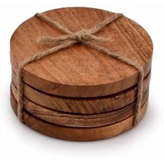 Acacia Wood Round Coasters Protection Tabletop,Countertop and Surfaces from Water Marks or Damage | Home & Office Decor | Housewarming Gift (Set of 4) (4" x 4" X 0.5")$$Home Decor, Kitchen, & Other