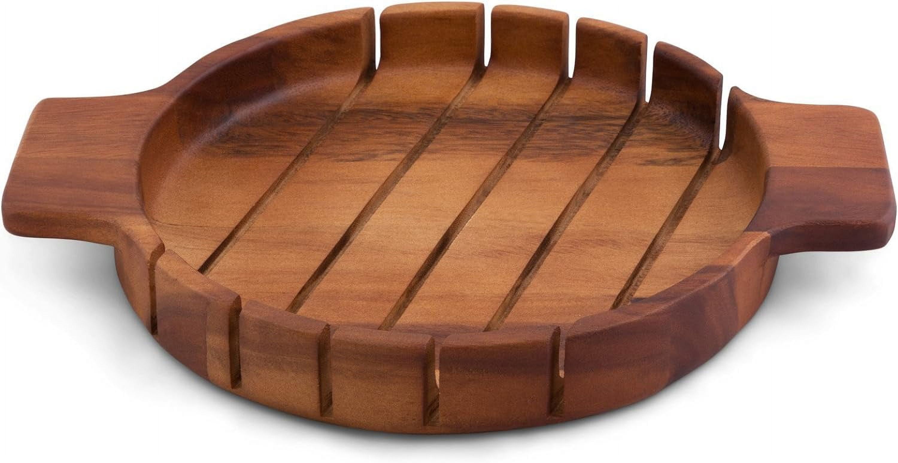 Acacia Wood Round Loaf Slotted Cutting Guides Mitered Bread Board By 14