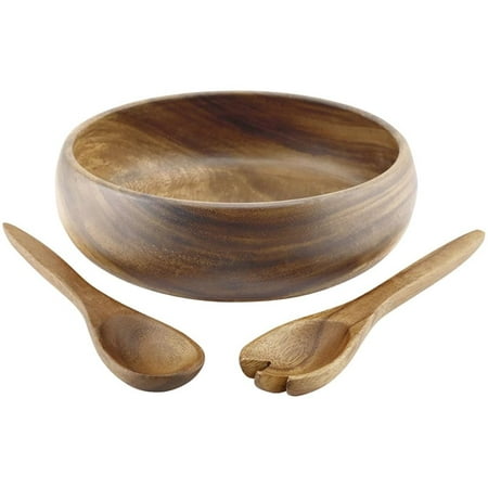 South Seas Native Treasures Acacia Wood Salad Serving Set, 3 Pieces, Round Calabash