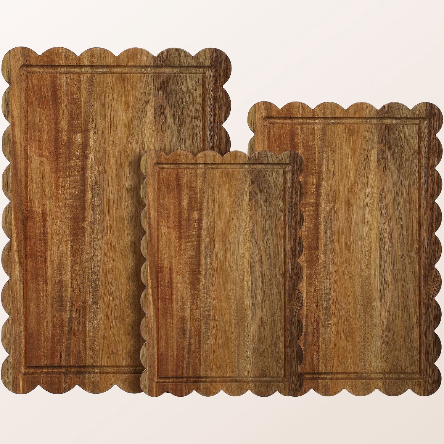 Acacia Wood Scalloped Cutting Boards for Kitchen with Juice Groove Blank Wood Charcuterie Tray for Snack Cheese Appetizers Grazing Platter Engraving Gift Crafts Rustic