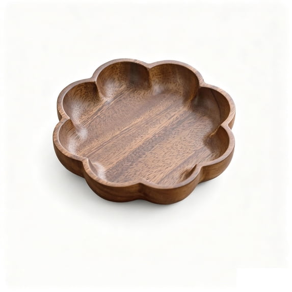 Acacia Wood Serving Bowl,5.9 Inch Diameter Wooden Circular Serving Platter for Snack Fruit Storage,Salad & Fruit Bowl | Flower Shaped Tray for Dining Table,