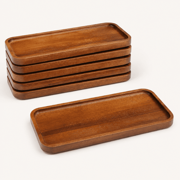 Acacia Wood Serving Platters and Trays - 14" x 5.5" Wooden Mini Charcuterie Boards, Small Cheese Board, Rectangle Wooden Tray for Kitchen Counter, Bathroom, Home Decor, Party