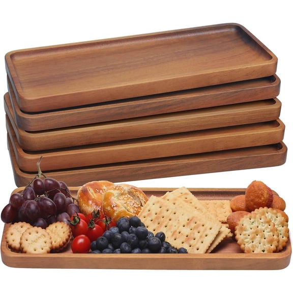 Acacia Wood Serving Platters and Trays, Wooden Mini Charcuterie Boards, Small Cheese Board, Rectangle Wooden Tray for Kitchen Counter, Home Decor, Party