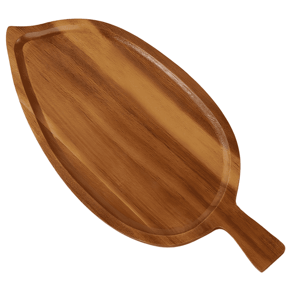 Acacia Wood Leaf Tray, 13 Inch Natural Wood Serving Tray with Handle, Rustic Charcuterie Board for Snacks, Cheese, Sushi, Desserts, Bread