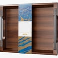 thumbnail image 1 of Acacia Wood Serving Tray with Metal Handles for Coffee Table, Breakfast, Dinner & Bar, Rustic Decorative Storage Tray for Ottoman, Kitchen, Elegent Gift Packaging, 1 of 4
