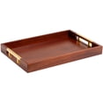 thumbnail image 1 of Home Redefined Serving Tray Acacia Wood Polished Gold Stainless Steel Handles 17.5x12in, 1 of 7