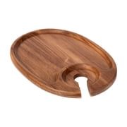 Acacia Wood Serving Tray with Glass Holder, Oval Shape with Cup Slot, Brown, for Parties and Gatherings, Charcuterie Board 1 Piece