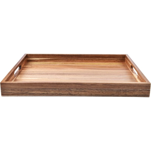 Acacia Wood Serving Tray with Handles Decorative Serving Platter for Breakfast, Lunch, Dinner, Appetizers, Patio, Ottoman, Coffee Table, BBQ, Party