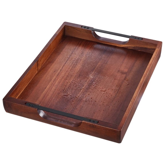 Acacia Wood Serving Tray with Handles,Rustic Wooden Platter for Breakfast,Coffee Table,and Entertaining
