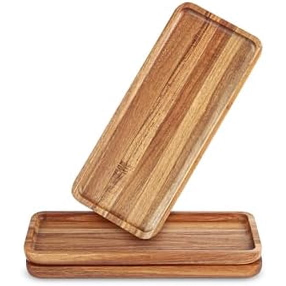Acacia Wood Serving Trays, Set of 3 Wooden Serving Platters for Home Decor, Food, Cheese, Fruit, Vegetables, Charcuterie, Appetizer Serving Tray(11.8 x 5.1 x 0.78 inches)