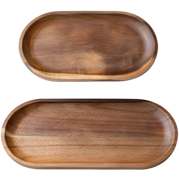 Acacia Wood Serving Trays Set of 2 for Fruits, Desserts, Cupcakes, Wooden Serving Platters for Home Decoration, Oval