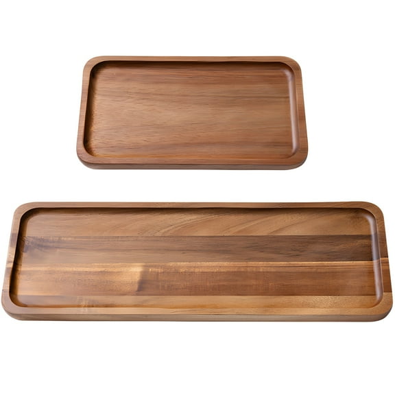 Acacia Wood Serving Trays Set of 2 for Fruits, Desserts, Cupcakes, Wooden Serving Platters for Home Decoration, Rectangular