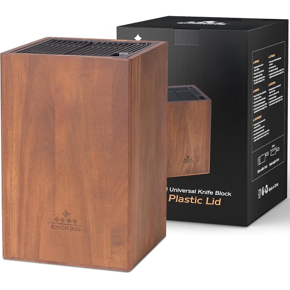 Acacia Wood Square Knife Block with Plastic Slot Top for Knives Scissors and Sharpening Rod