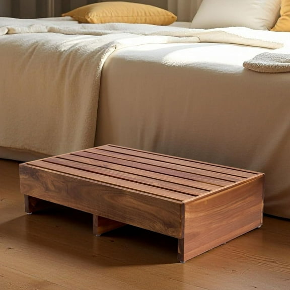 Acacia Wood Step Platform (25'' L x 16'' W x 6.5'' H, No Assembly Required), Outdoor Steps with Non-Skip Pads for Seniors, Wooden One Step Stool for Bed, Stair, Bathroom, Kitchen, Garden