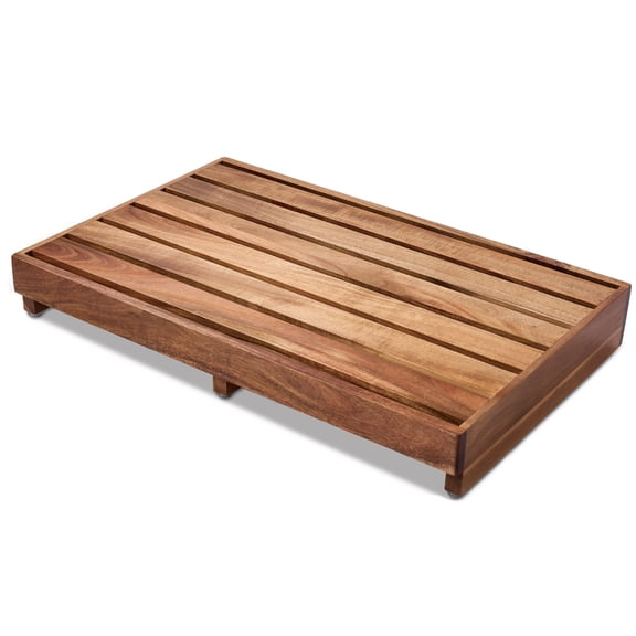 Acacia Wood Step Platform, 25'' x 16'' x 3.8'', No Assembly, Non-Slip One Step Stool for Seniors, Indoor & Outdoor Use