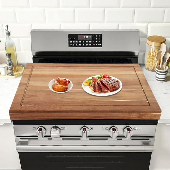 Acacia Wood Stove Cover Multi-Purpose Cutting Board, Serving Tray, and Charcuterie Board, 28.7 X 20.6 Inches, Durable, Easy To Clean, Elegant Kitchen Accessory