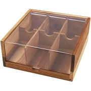 Acacia Wood Tea Bag Holder, Tea Bag Storage Box 6 Compartment with Acrylic Lid