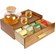 Acacia Wood Tea Bag Organizer, Tea Organizers and Storage Box, Tea Caddy for Tea Bags Storage Drawer, Teabag Holder Container Boxes for Countertop, Tea Station Chest Display Wooden, Organizador De Te