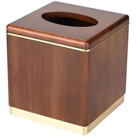 Acacia Wood Tissue Box Cover Square Wooden Facial Tissue Holder, Standard Size for Living Room Bedroom Dresser Hotel Bathroom Vanity Counter Office Desktop, Walnut Brown (Chestnut)
