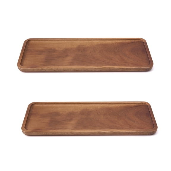 Wooden Tray, 2 Pack 11.4 Inch Rectangular Wood Serving Tray, Decorative Wooden Boards for Serving Food, Wood Cake Stand, Table Centerpiece for Snacks, Sushi, and Home Kitchen Decor