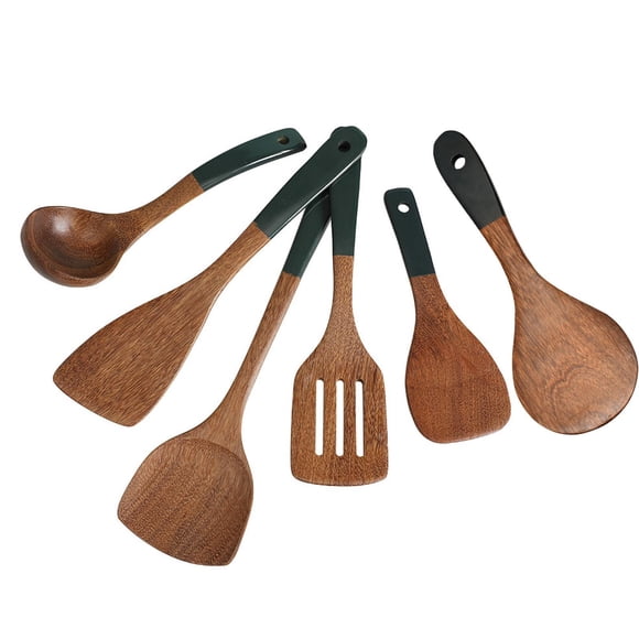 Acacia Wood Utensils, Small Wooden Spoon, Wooden Spoon for Cooking, Kitchen Utensil, Home and Kitchen, Daily Cooking, Dark Green Handle, 12 In, 1 Pc