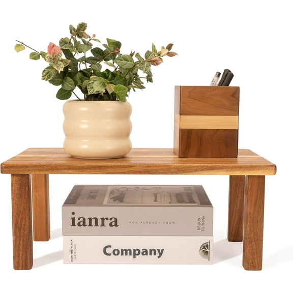 Acacia Wooden Desktop Organizer Shelf Kitchen Cabinet and Counter Riser Display Shelf for Top of Desk Home Office Bathroom Coffee Table Display Stand