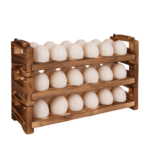 Acacia Wooden Egg Holder with Three Layers, Detachable Wooden Egg Tray Holds 36 Fresh Eggs, Countertop Storage Rack for Gathering Fresh & Easter Eggs, Rustic Decor