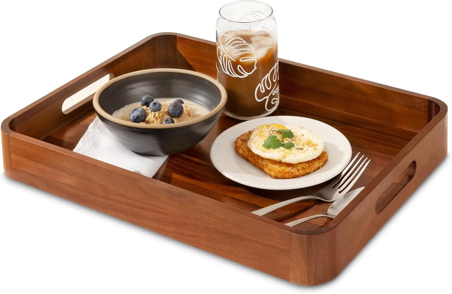 Large Acacia Wood Serving Tray with Handles