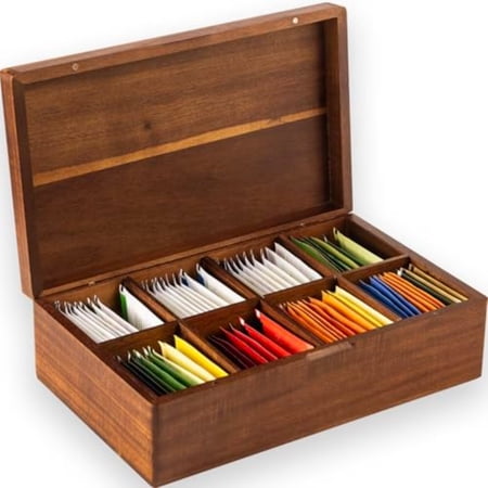 Acacia Wooden Tea Bag Organizers Tea packet Storage Boxes Tea Caddy for Tea Bags Chest Teabag Holder Containers Teabox Station Display Organizador De Tes Caja Para Te 8 Compartments