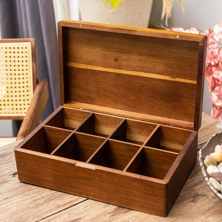 Acacia Wooden Tea Bag Organizers, Tea packet Storage Boxes, Tea Caddy for Tea Bags Chest, Teabag Holder Containers, Teabox Station Display, Organizador De Tes Caja Para Te, 8 Compartments