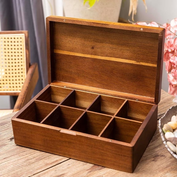 Acacia Wooden Tea Bag Organizers, Tea packet Storage Boxes, Tea Caddy for Tea Bags Chest, Teabag Holder Containers, Teabox Station Display, Organizador De Tes Caja Para Tea, 8 Compartments