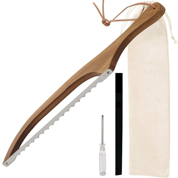 Acacias Wood Handle Bread Cutter Ergonomic Breads Slicer with Storage Bag Sourdough Slicing Tool Homemade Breads Cutter