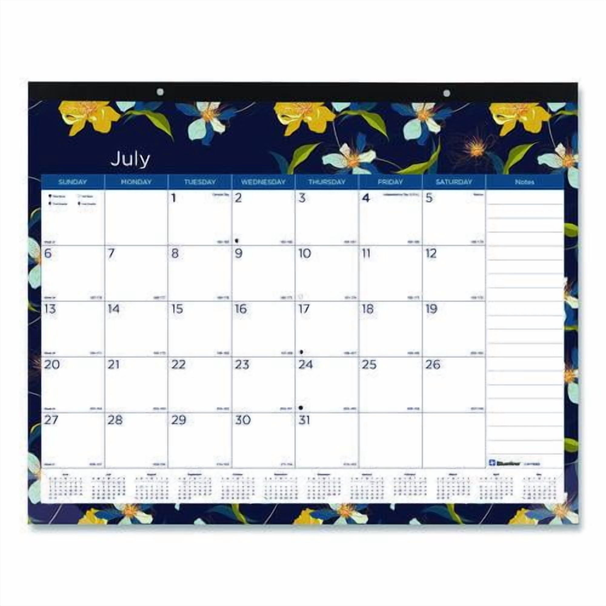 Academic 18-Month Desk Pad Calendar, Floral Artwork, 22 x 17, White/Multicolor Sheets, Black Headband, July 2025 to Dec 2026 | Bundle of 2