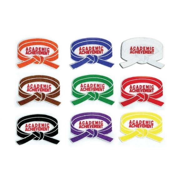 Academic Achievement Patches, Martial Arts, Promotion Belt Rank Patch, Sew-on (Black, 3 pcs)