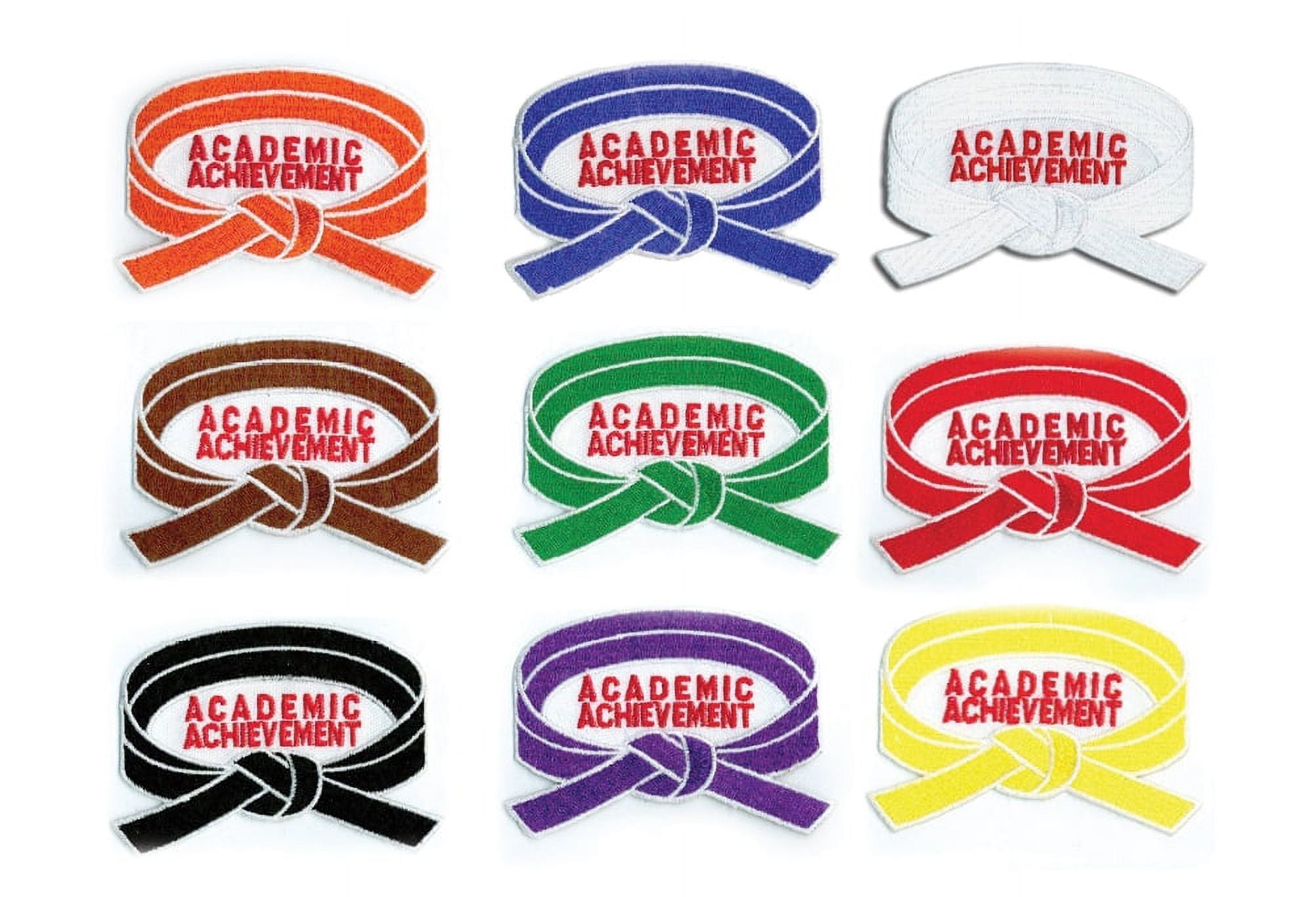 Academic Achievement Patches, Martial Arts, Promotion Belt Rank Patch, Sew-on (Black, 6 pcs)